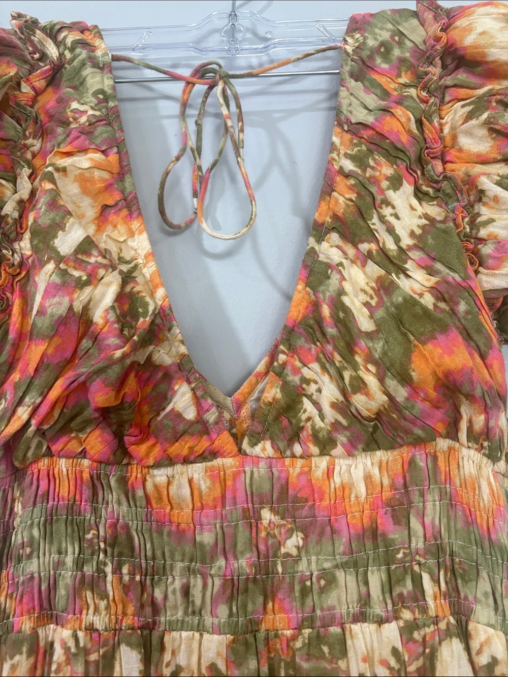 Caroline Constas BOHO / Olive & Orange Floral V-Neck Maxi Dress SIZE/S - Picture 6 of 11